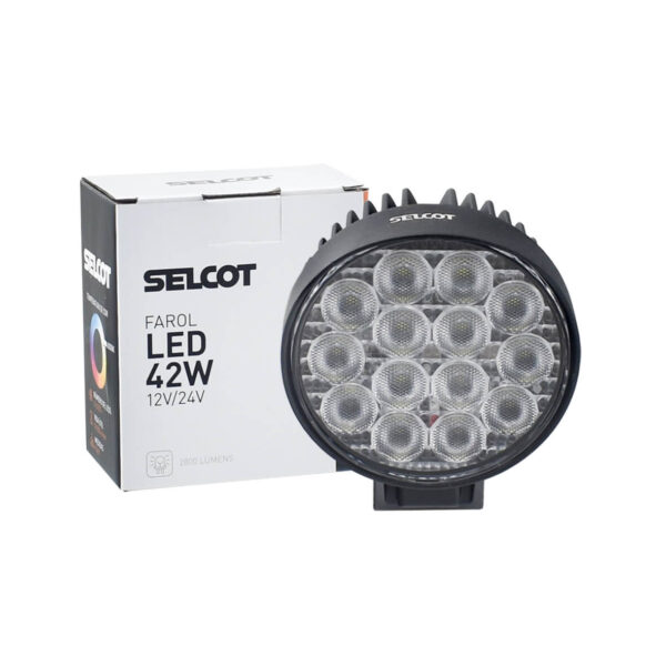 Farol Auxiliar Universal Redondo LED Bivolt 42W 6000K com Carcaça de Alumínio