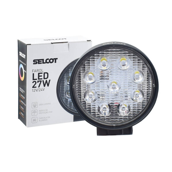 Farol Auxiliar Universal Redondo LED Bivolt 27W 6000K com Carcaça de Alumínio