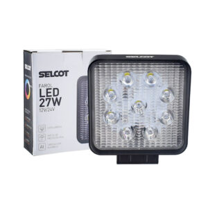 Farol Auxiliar Universal Quadrado LED Bivolt 27W 6000K com Carcaça de Alumínio