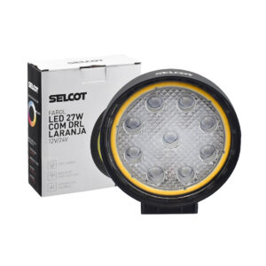 Farol Auxiliar Universal Redondo LED Bivolt 27W 6000K com DRL Âmbar e Carcaça de Alumínio