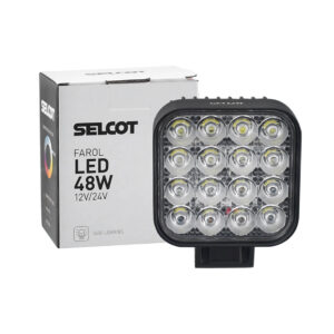 Farol Auxiliar Universal Quadrado LED Bivolt 48W 6000K com Carcaça de Alumínio