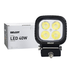 Farol Auxiliar Universal Quadrado LED Bivolt 40W 6000K com Carcaça de Alumínio