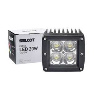 Farol Auxiliar Universal Quadrado LED Bivolt 20W 6000K com Carcaça de Alumínio