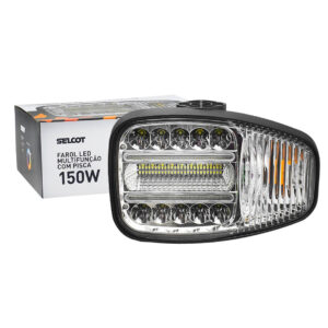 Farol Multifunção LED Bivolt 150W 6000K com DRL Pisca e Carcaça de Alumínio