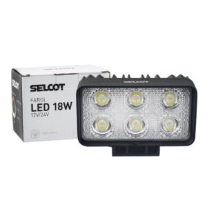 Farol Auxiliar Universal Retangular LED Bivolt 18W 6000K com Carcaça de Alumínio