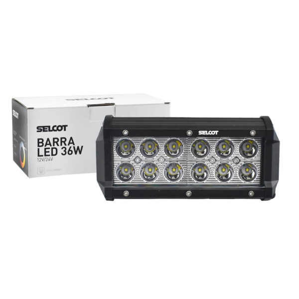 Farol Auxiliar Universal Retangular LED Bivolt 36W 6000K com Carcaça de Alumínio